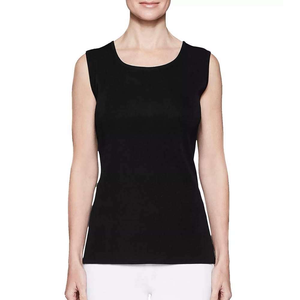 Misook Crew Neck Knit Tank Top Shell Black Sleeveless XLP Extra Large Petite